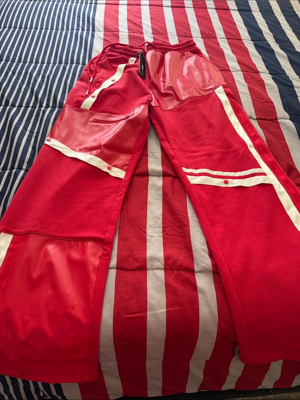 Fashion Nova Red & White Mixed-Media Jogger Pants - Picture 4 of 16